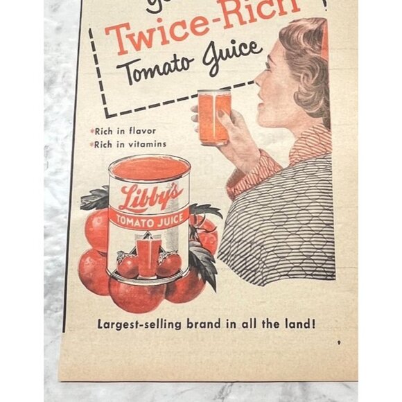 Libby Tomato Juice Vintage Print Ad 1950s Retro Kitchen Decor Wall Art - Picture 5 of 7